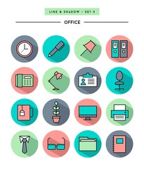 set of flat design,long shadow, thin line office icons