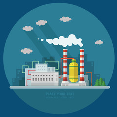 Ecology Concept - industry factory. Flat style vector illustrati