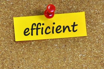 efficient  word on notes paper with cork background