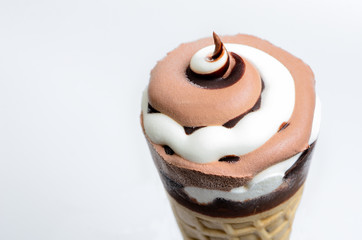 coffee ice cream waffle cone on a white background