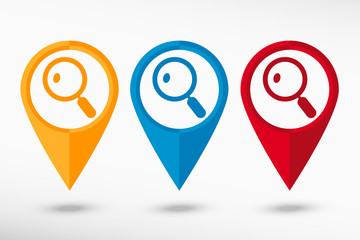 Lupe map pointer, vector illustration. Flat design style