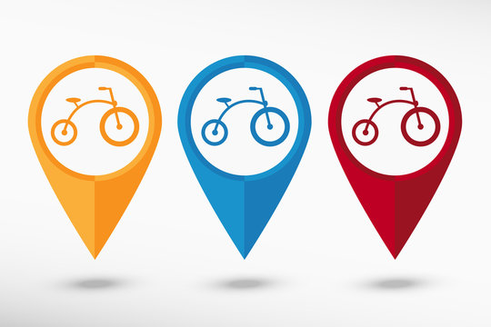 Bicycle Sign map pointer. Flat design style 