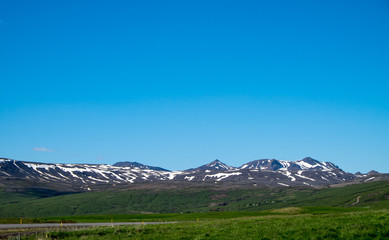 Landscape in Iceland under a blue sky