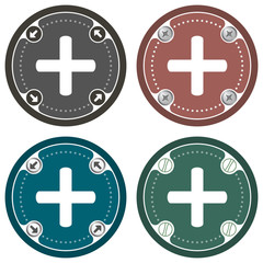 Set of four colored flat simple frames and plus symbol