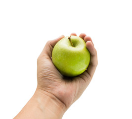 green apple in hand on isolated background