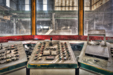Control cabin in an abandoned factory