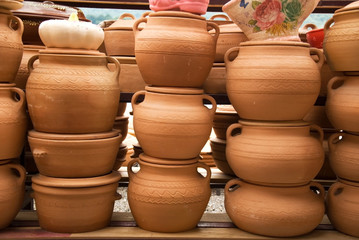 Fototapeta na wymiar Dishes from clay handmade