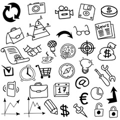  Business Idea doodles icons. Vector illustration drawn by hand.