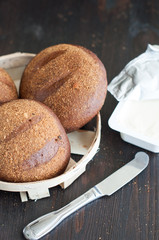 Round loaf of homemade brown wheat bread