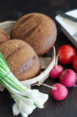 Italian tomato bruschetta with chopped vegetables, herbs and oil