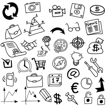  Business Idea doodles icons. Vector illustration drawn by hand.