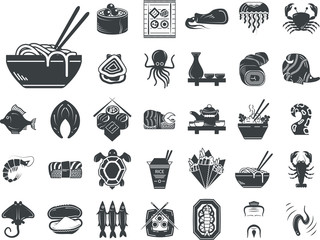 Seafood menu black monochrome vector icons