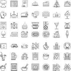 Restaurant flat line icons vector collection
