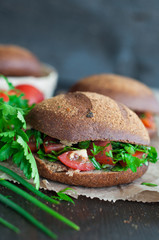 Italian tomato bruschetta with chopped vegetables, herbs and oil