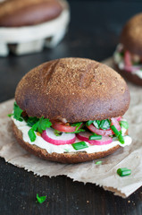 Italian tomato bruschetta with chopped vegetables, herbs and oil