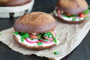 Italian tomato bruschetta with chopped vegetables, herbs and oil