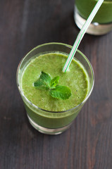 fresh homemade smoothie with spinach and bananas
