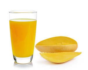 mango juice and mango on white background