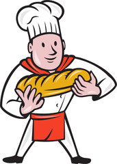 Baker Holding Bread Loaf Isolated Cartoon