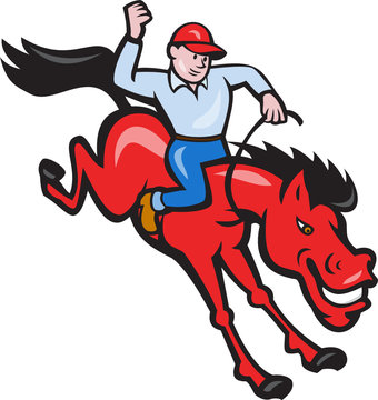 Rodeo Cowboy Riding Horse Isolated Cartoon