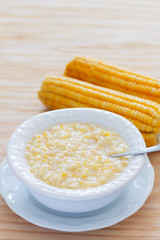 Corn porridge  in white plate