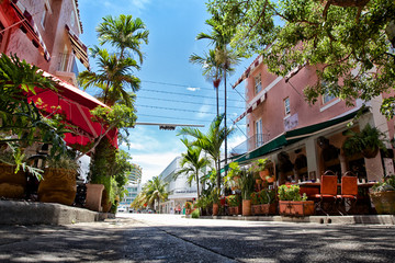 Española Way Street View South Beach - obrazy, fototapety, plakaty