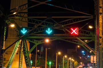 Fototapeta na wymiar traffic symbols on the Phra Phuttha Yodfa Bridge, Memorial Bridge