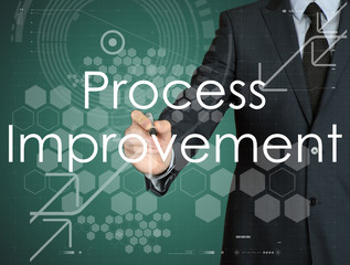 businessman handwriting Process Improvement on a transparent board