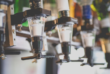 Bottles of spirits and liquor at the bar..