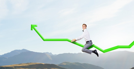 Fototapeta premium Businessman ride graph
