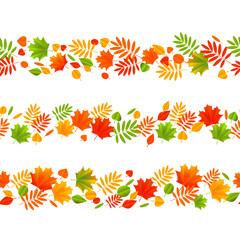 Set of seamless autumn borders