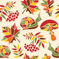 Seamless autumn vector pattern in warm colors
