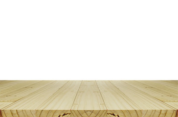 Perspective pine wood counter for product display isolated on wh