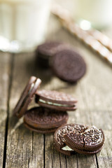 chocolate cookies with cream and milk