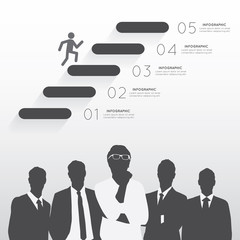 Silhouette businessman with step icons