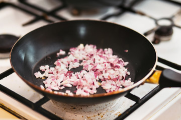 Onion fried in a pan
