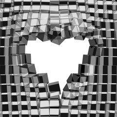 Abstract 3D background with heart. Vector cracked background.