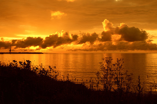Beautiful golden sunset over sea