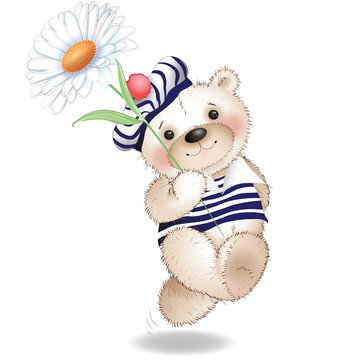 Teddy bear sailor on a white background
