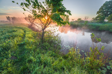 Obraz premium Colourful sunset on the river