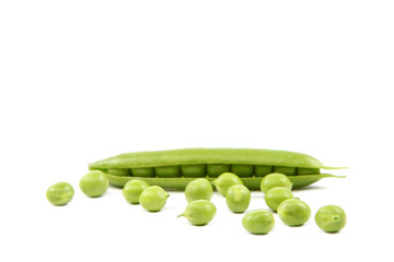 Green peas on a white background.