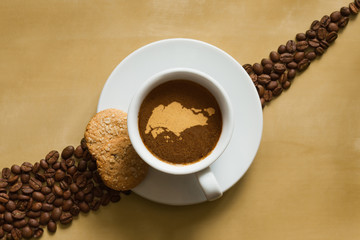 Still life - coffee with map of Singapore