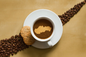Still life - coffee with map of Slovakia
