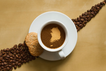Still life - coffee with map of South Korea