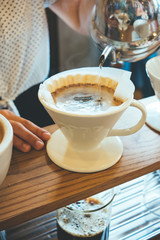 Pour over coffee brewing vintage color