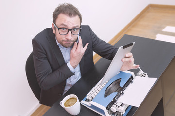 Worker confused with new technology devices
