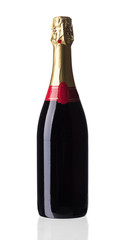 Close up of red champagne bottle.