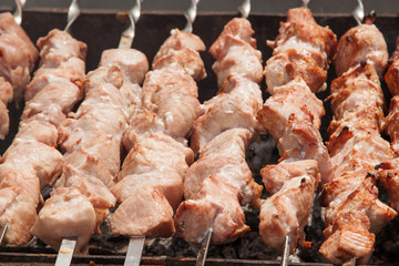 Appetizing fresh meat shish kebab.
