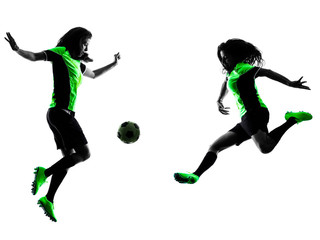 Fototapeta na wymiar women soccer players isolated silhouette