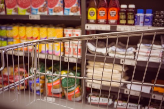 Trolley with product on shelf 